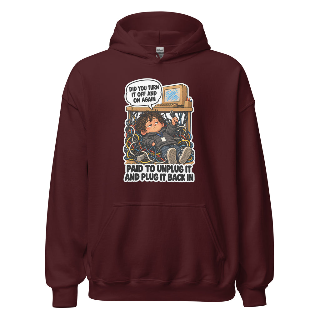 IT Guy Iggy hoodie in Maroon, front view