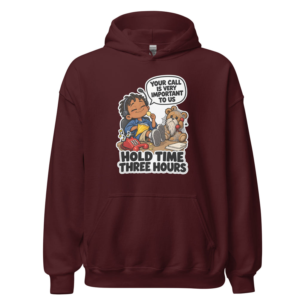 Customer Service Carl hoodie in Maroon, front view