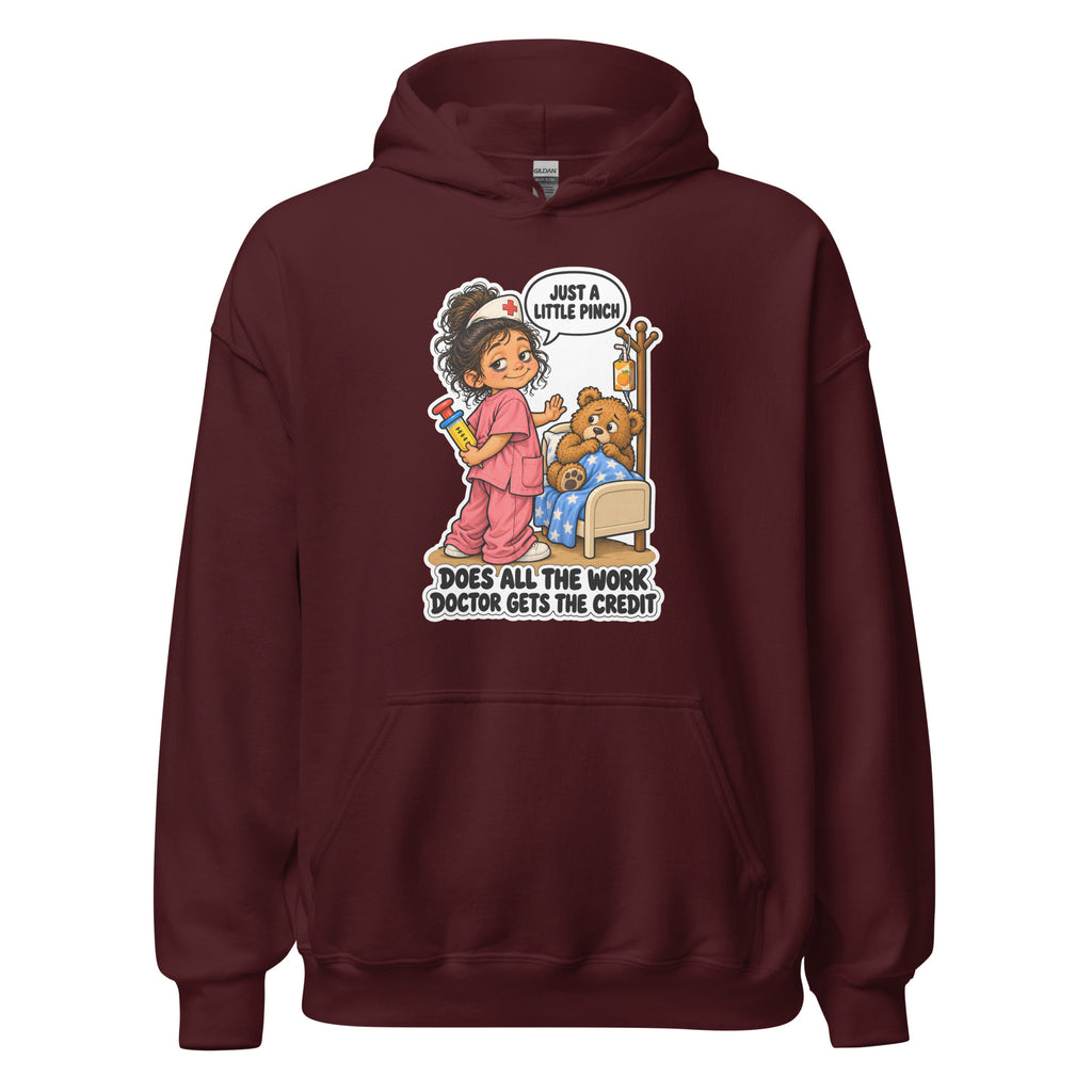 Nurse Nelly hoodie in Maroon, front view