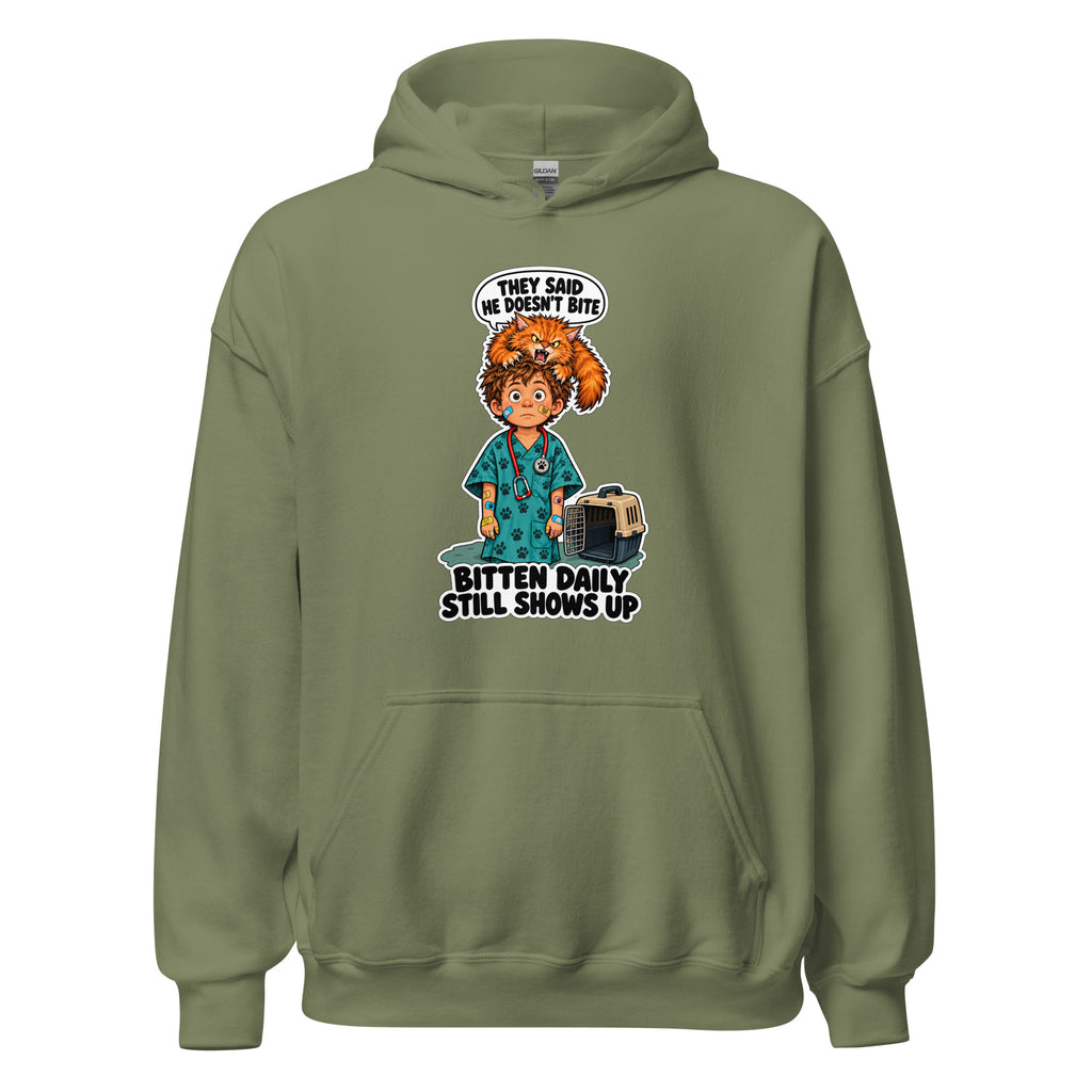Vet Vinny hoodie in Military Green, front view