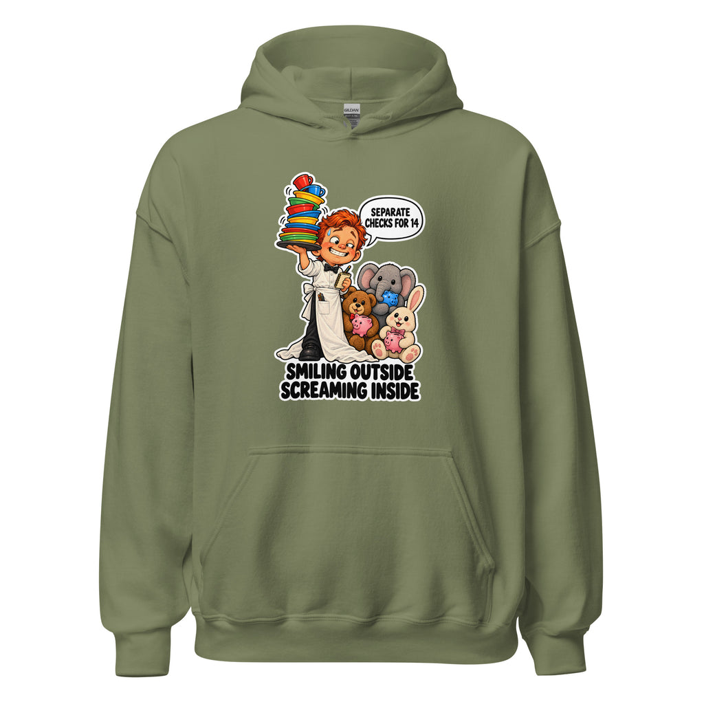 Waiter Wes hoodie in Military Green, front view