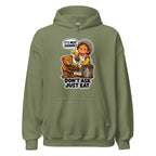 Lunch Lady Lou hoodie in Military Green, front view