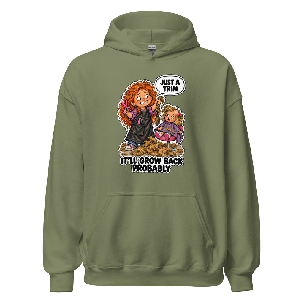 Hairdresser Holly hoodie in Military Green, front view