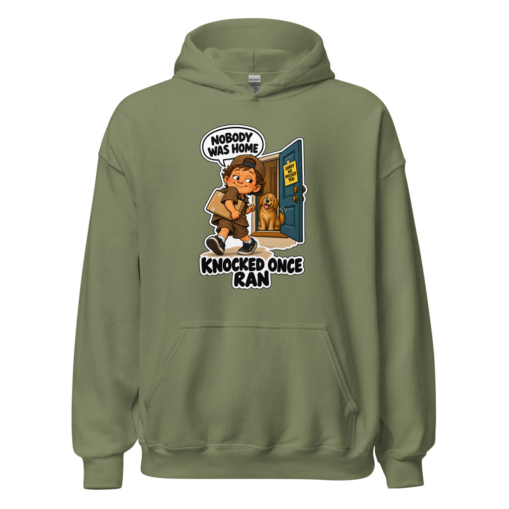 Delivery Dex hoodie in Military Green, front view