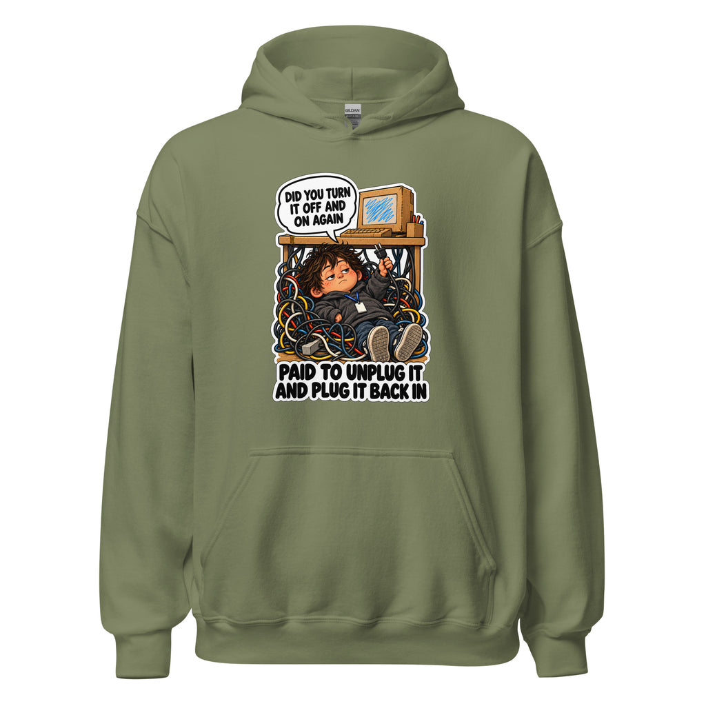 IT Guy Iggy hoodie in Military Green, front view