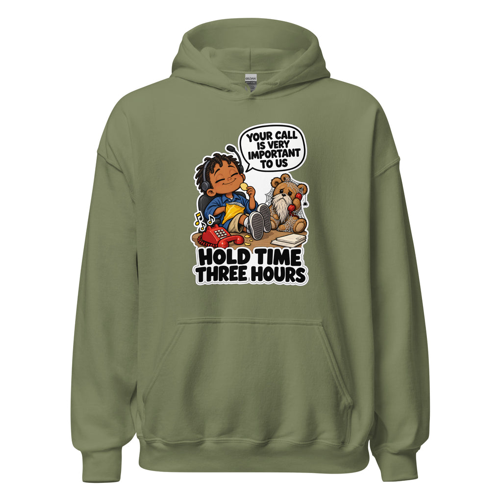 Customer Service Carl hoodie in Military Green, front view