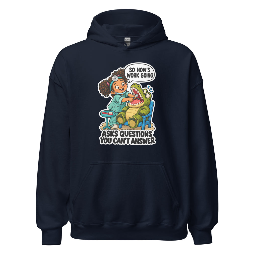 Dentist Dottie hoodie in Navy, front view