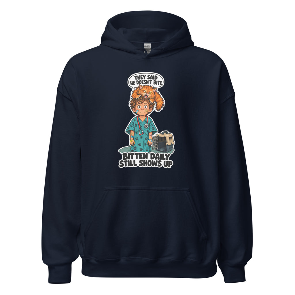 Vet Vinny hoodie in Navy, front view
