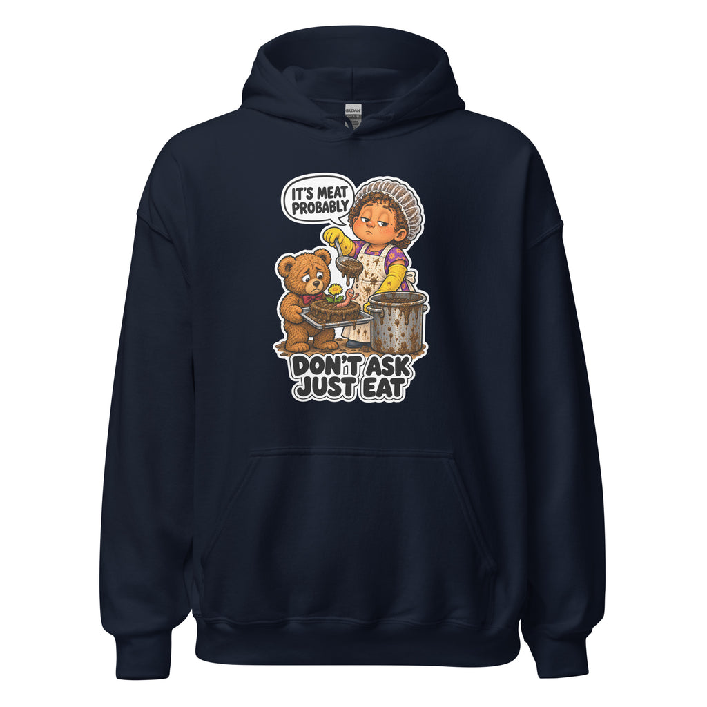Lunch Lady Lou hoodie in Navy, front view