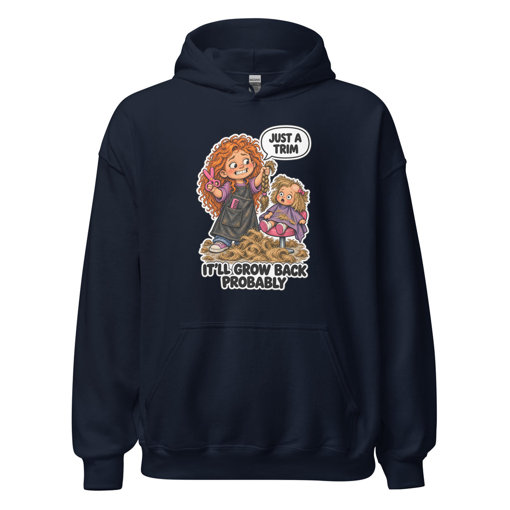 Hairdresser Holly hoodie in Navy, front view