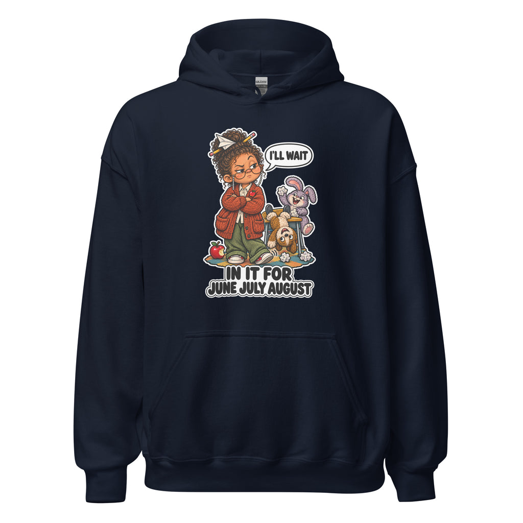 Teacher Trudy hoodie in Navy, front view