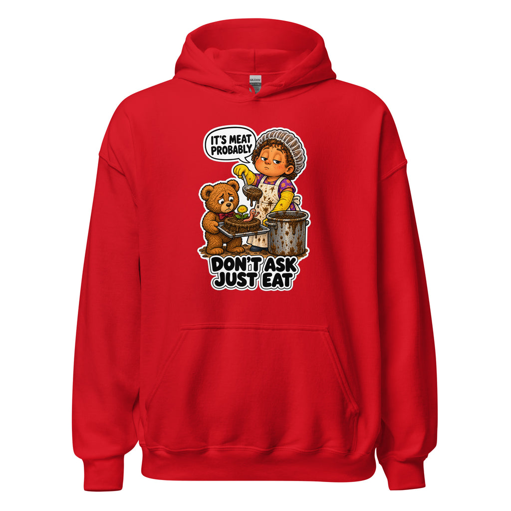 Lunch Lady Lou hoodie in Red, front view