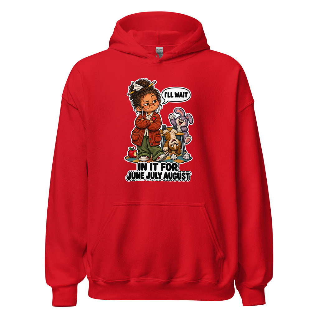 Teacher Trudy hoodie in Red, front view
