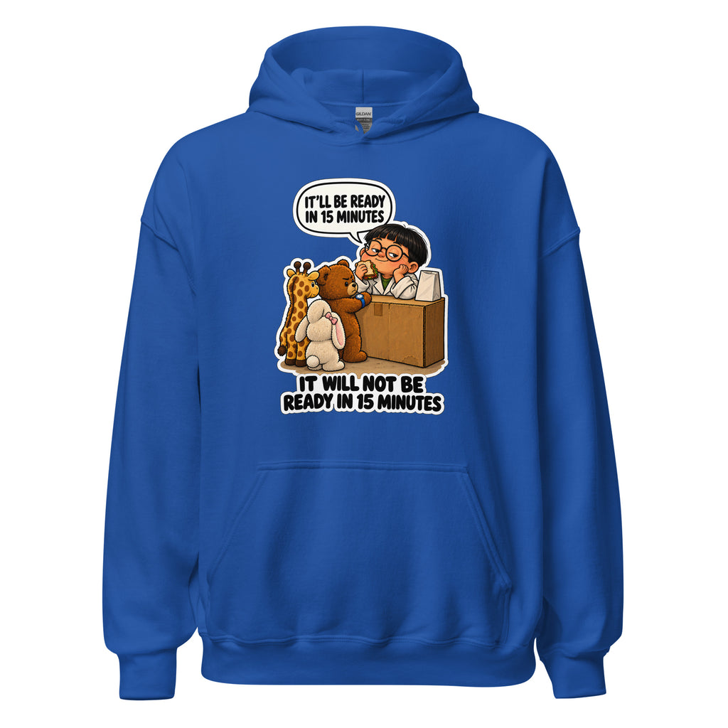 Pharmacist Phil hoodie in Royal, front view