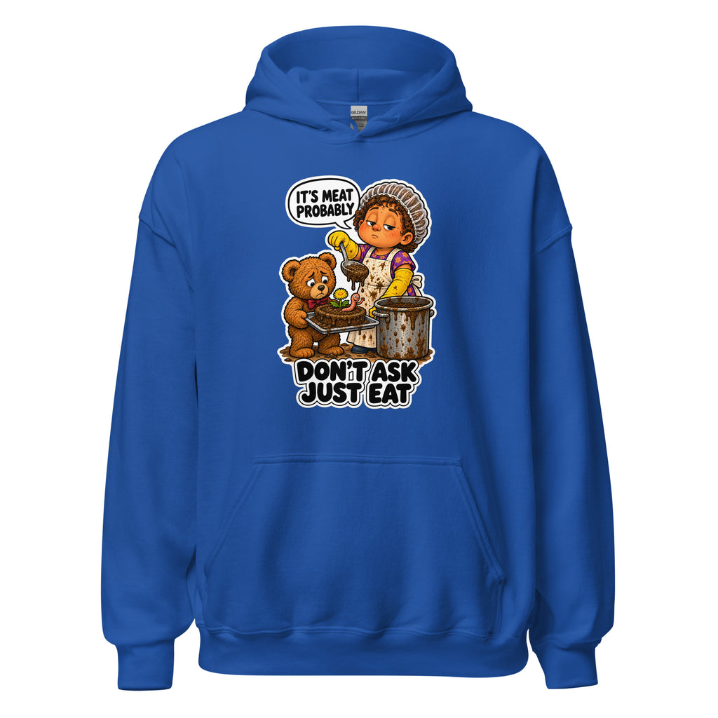 Lunch Lady Lou hoodie in Royal, front view