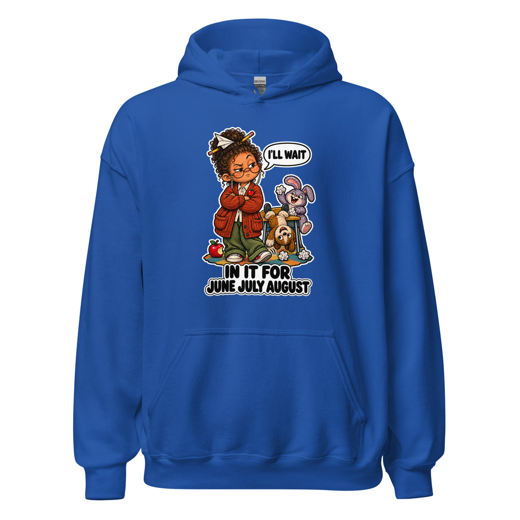 Teacher Trudy hoodie in Royal, front view