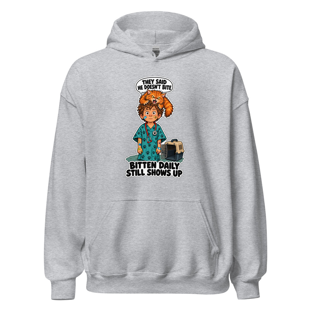Vet Vinny hoodie in Sport Grey, front view
