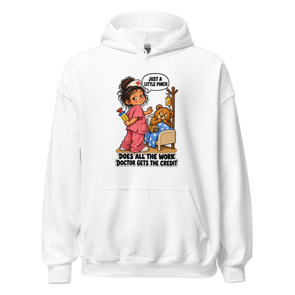 Nurse Nelly hoodie in White, front view