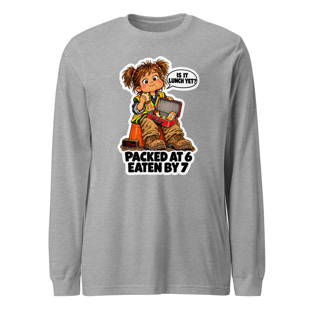 Lunchbox Lucy long sleeve tee in Athletic Heather, front view