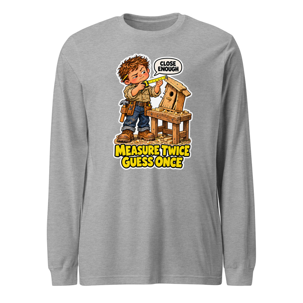 Measure Twice Milo long sleeve tee in Athletic Heather, front view
