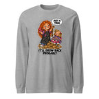 Hairdresser Holly long sleeve tee in Athletic Heather, front view