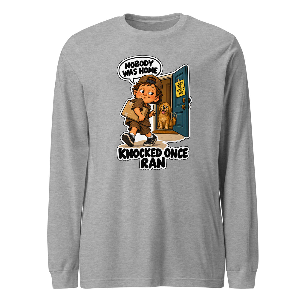 Delivery Dex long sleeve tee in Athletic Heather, front view