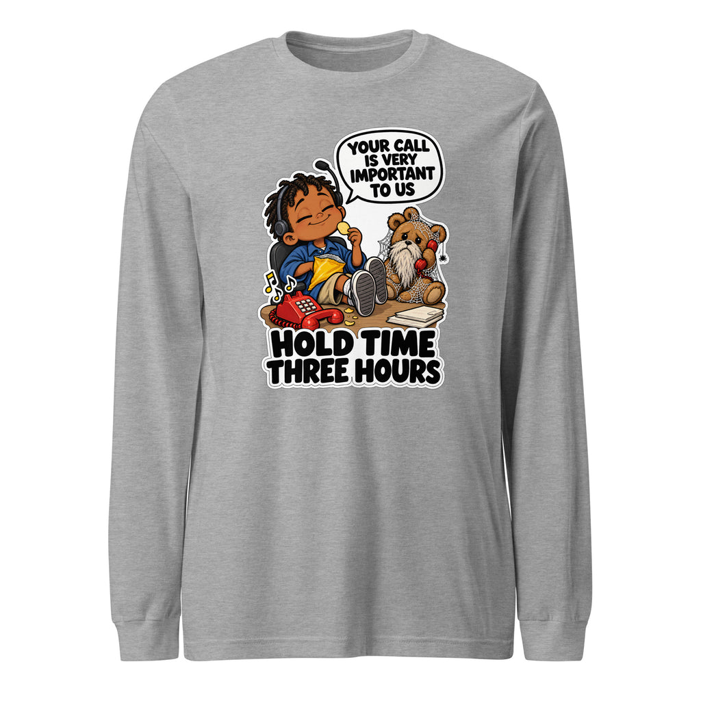 Customer Service Carl long sleeve tee in Athletic Heather, front view