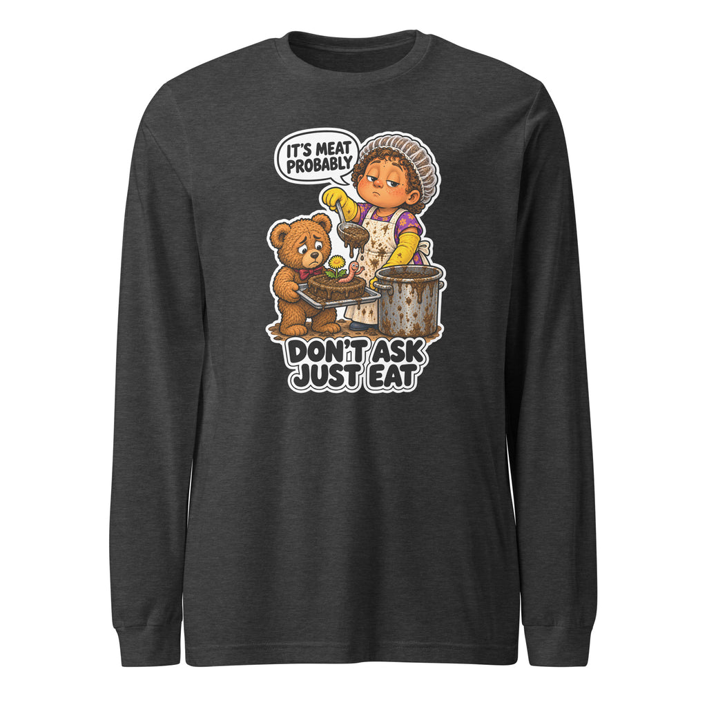 Lunch Lady Lou long sleeve tee in Dark Grey Heather, front view