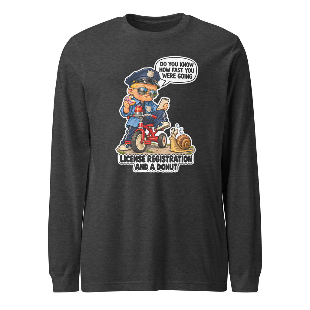Officer Otis long sleeve tee in Dark Grey Heather, front view