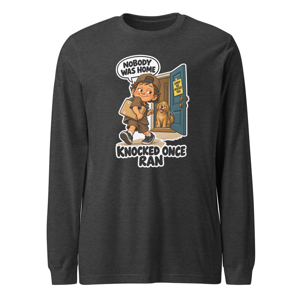 Delivery Dex long sleeve tee in Dark Grey Heather, front view