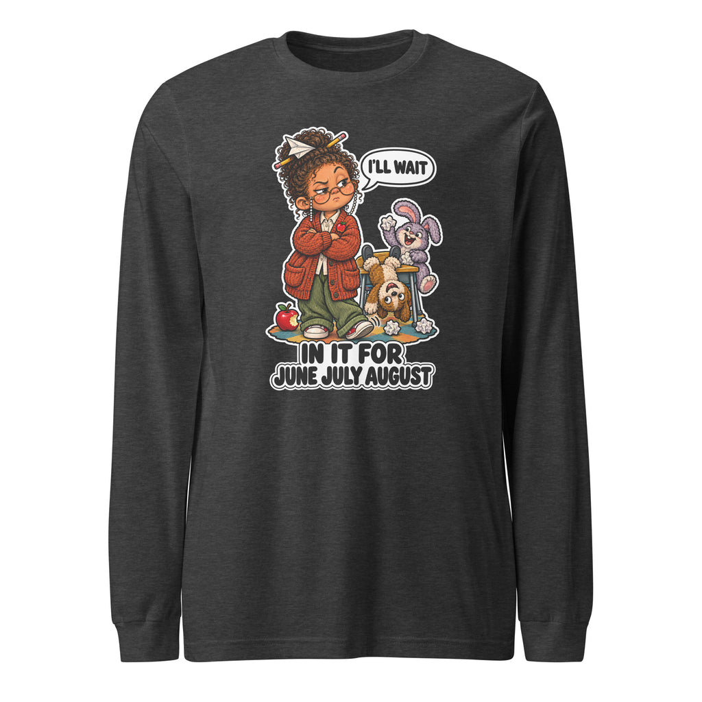 Teacher Trudy long sleeve tee in Dark Grey Heather, front view