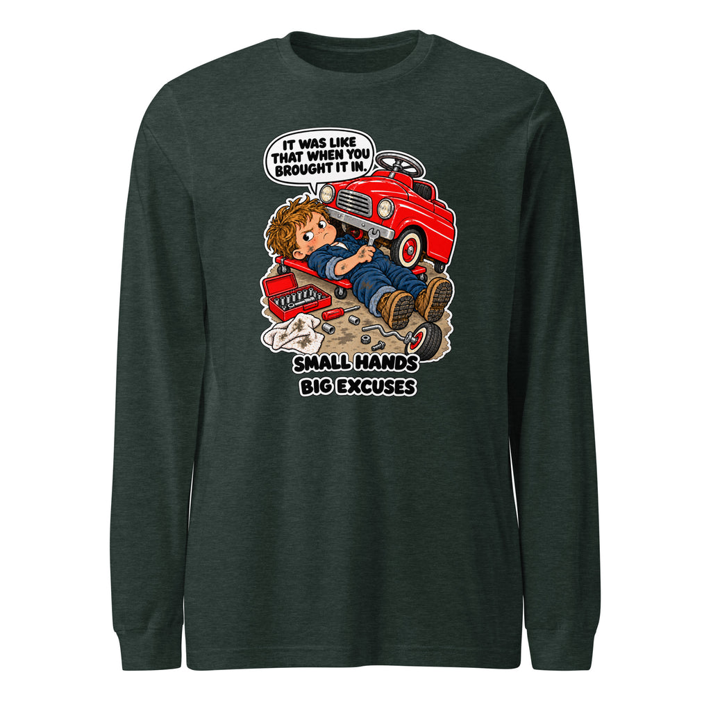 Mechanic Max long sleeve tee in Heather Forest, front view