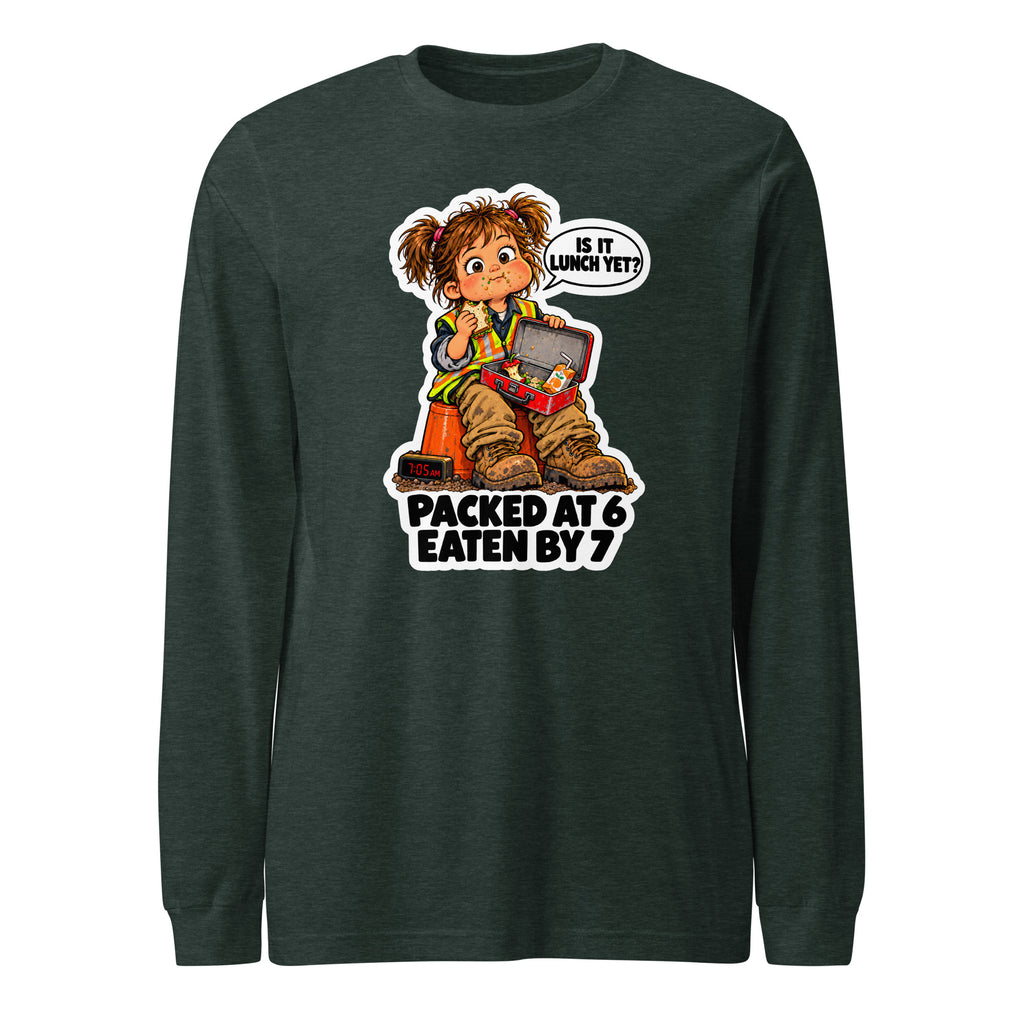 Lunchbox Lucy long sleeve tee in Heather Forest, front view