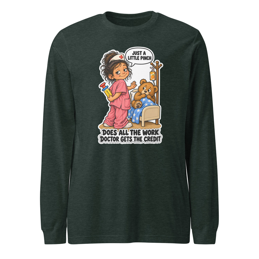 Nurse Nelly long sleeve tee in Heather Forest, front view