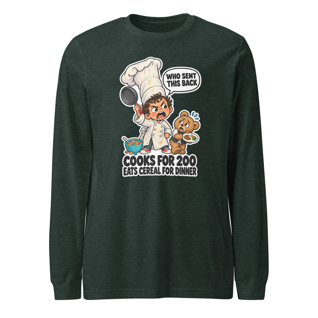 Chef Charlie long sleeve tee in Heather Forest, front view