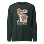 Waiter Wes long sleeve tee in Heather Forest, front view