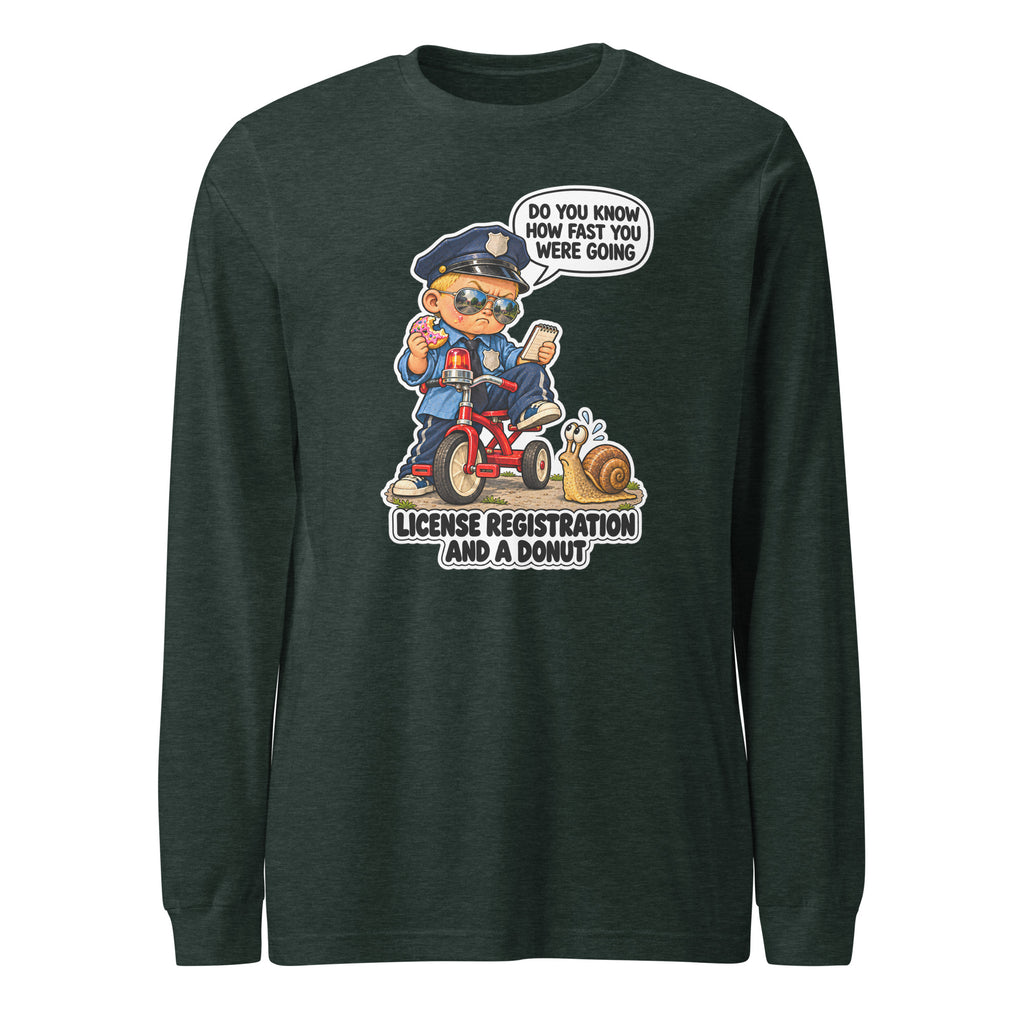 Officer Otis long sleeve tee in Heather Forest, front view