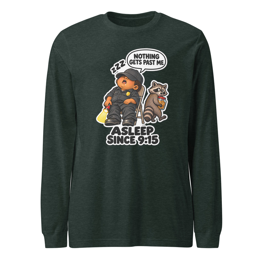 Security Stan long sleeve tee in Heather Forest, front view