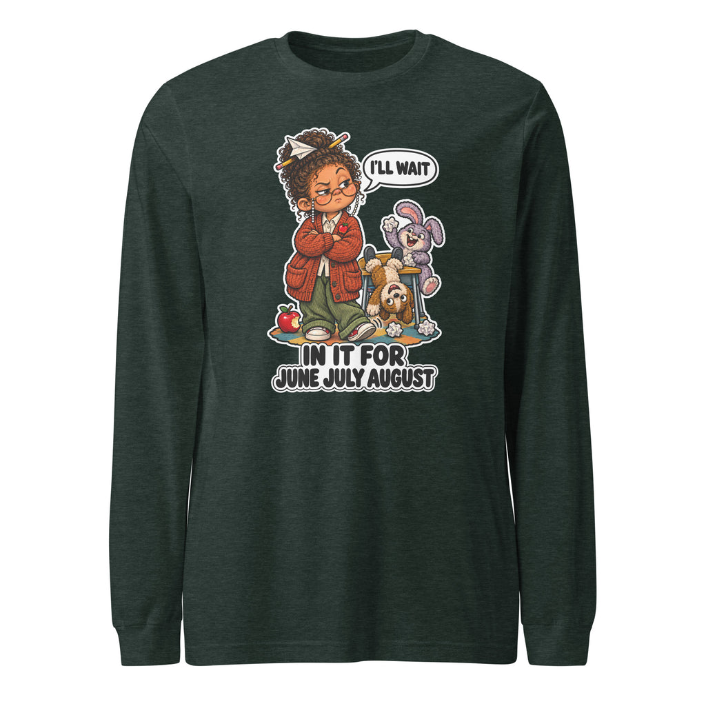 Teacher Trudy long sleeve tee in Heather Forest, front view