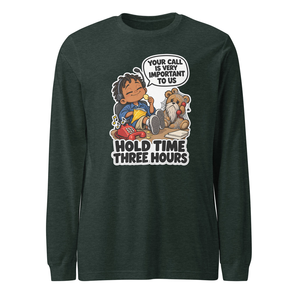 Customer Service Carl long sleeve tee in Heather Forest, front view