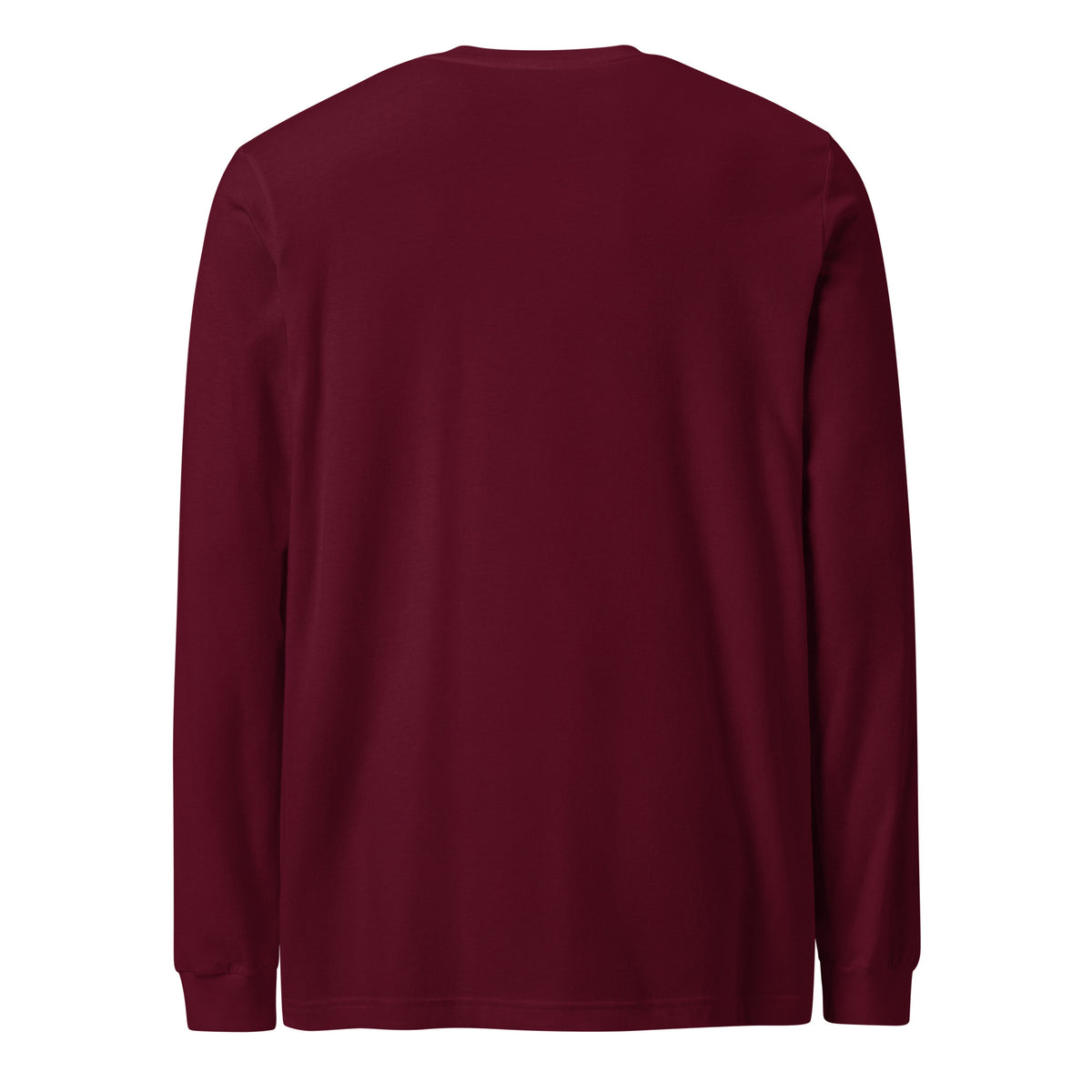 Accountant Andy long sleeve tee in Maroon, back view