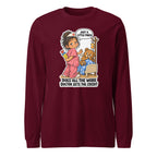 Nurse Nelly long sleeve tee in Maroon, front view
