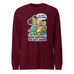 Dentist Dottie long sleeve tee in Maroon, front view