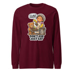 Lunch Lady Lou long sleeve tee in Maroon, front view