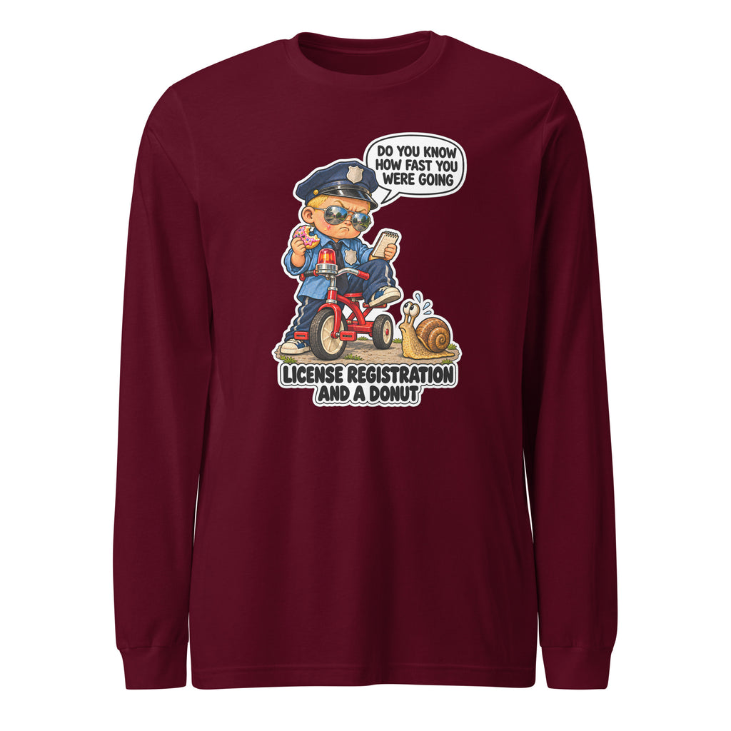 Officer Otis long sleeve tee in Maroon, front view