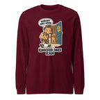Delivery Dex long sleeve tee in Maroon, front view