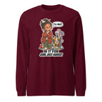 Teacher Trudy long sleeve tee in Maroon, front view
