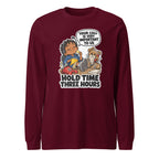 Customer Service Carl long sleeve tee in Maroon, front view