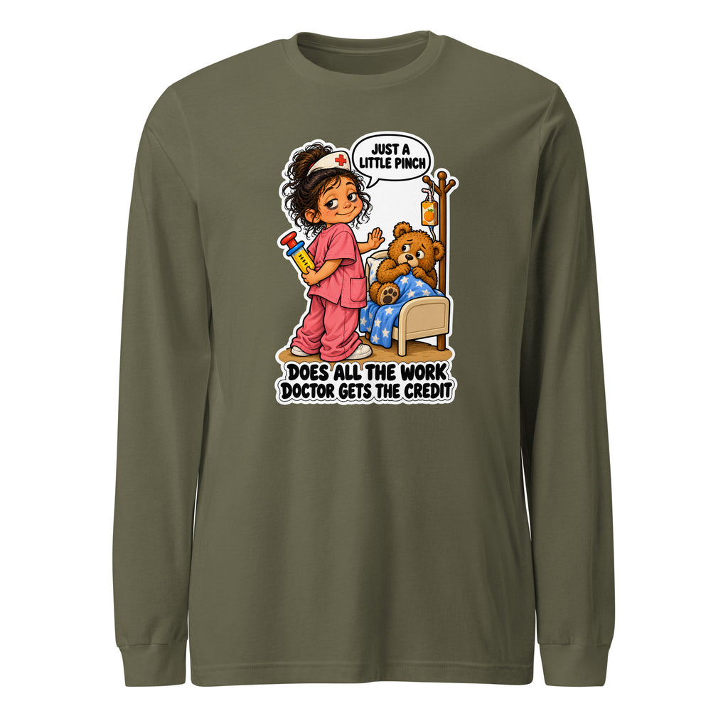Nurse Nelly long sleeve tee in Military Green, front view