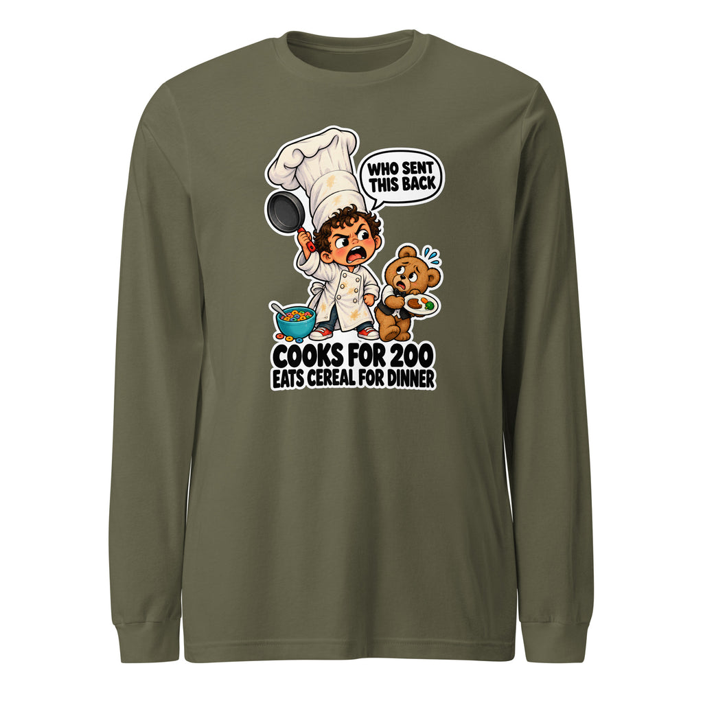 Chef Charlie long sleeve tee in Military Green, front view
